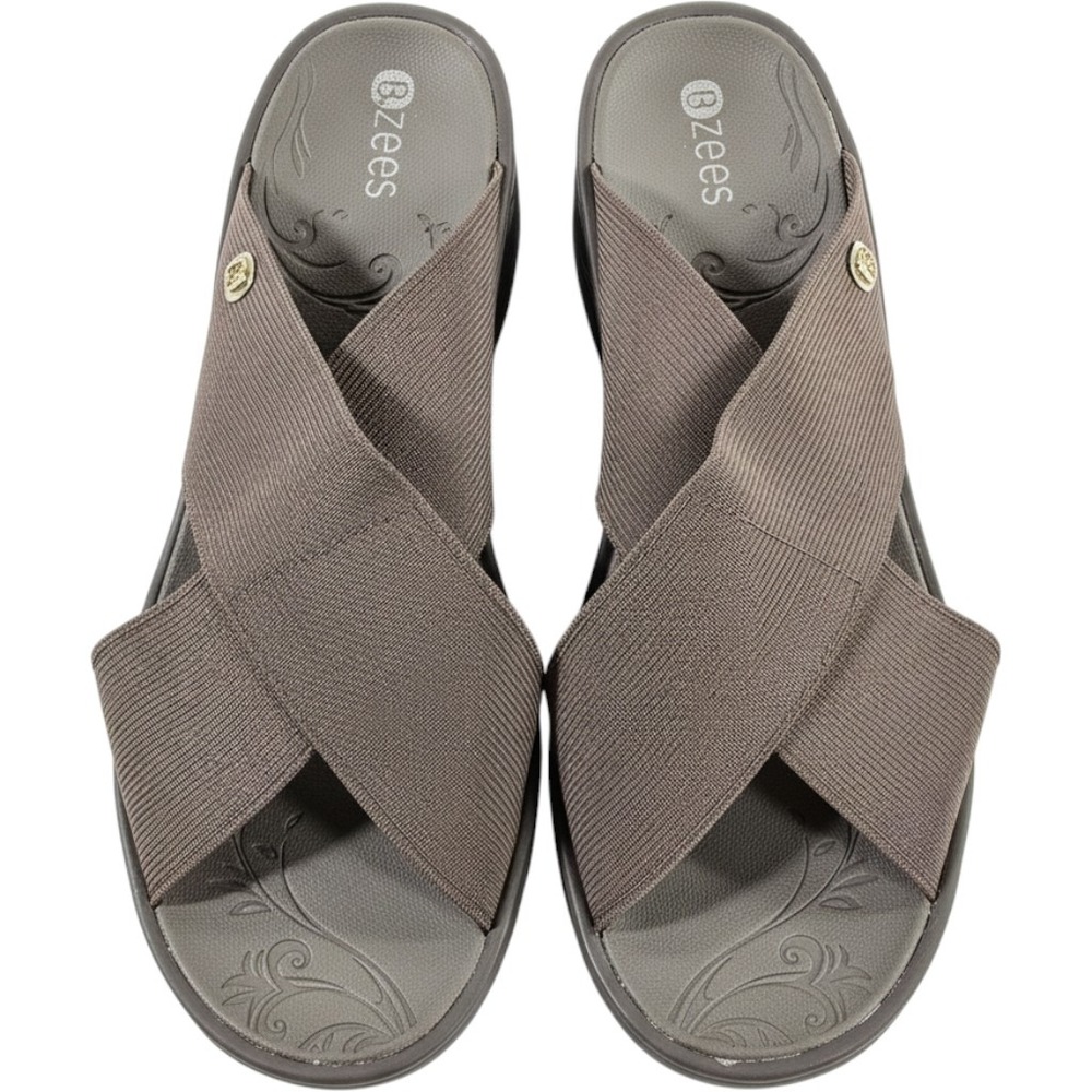 Bzees Desire Taupe Brown Crisscross Stretch Wedge Sandals Womens 9M